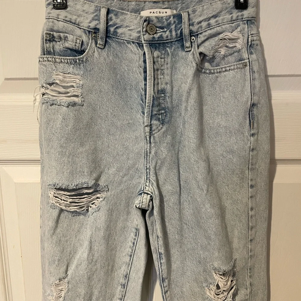PacSun Blue High Rise Straight Jeans Vintage Distressed - Picture 2 of 6